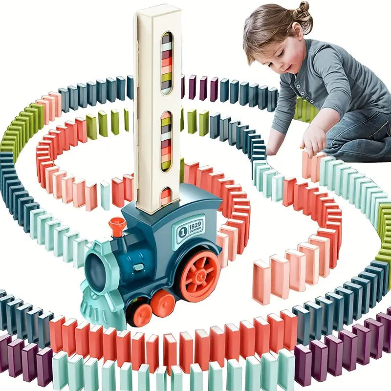 🚂 Domino Train Toy Set – Automatic Track Builder for Kids with 🎨 Colorful Blocks