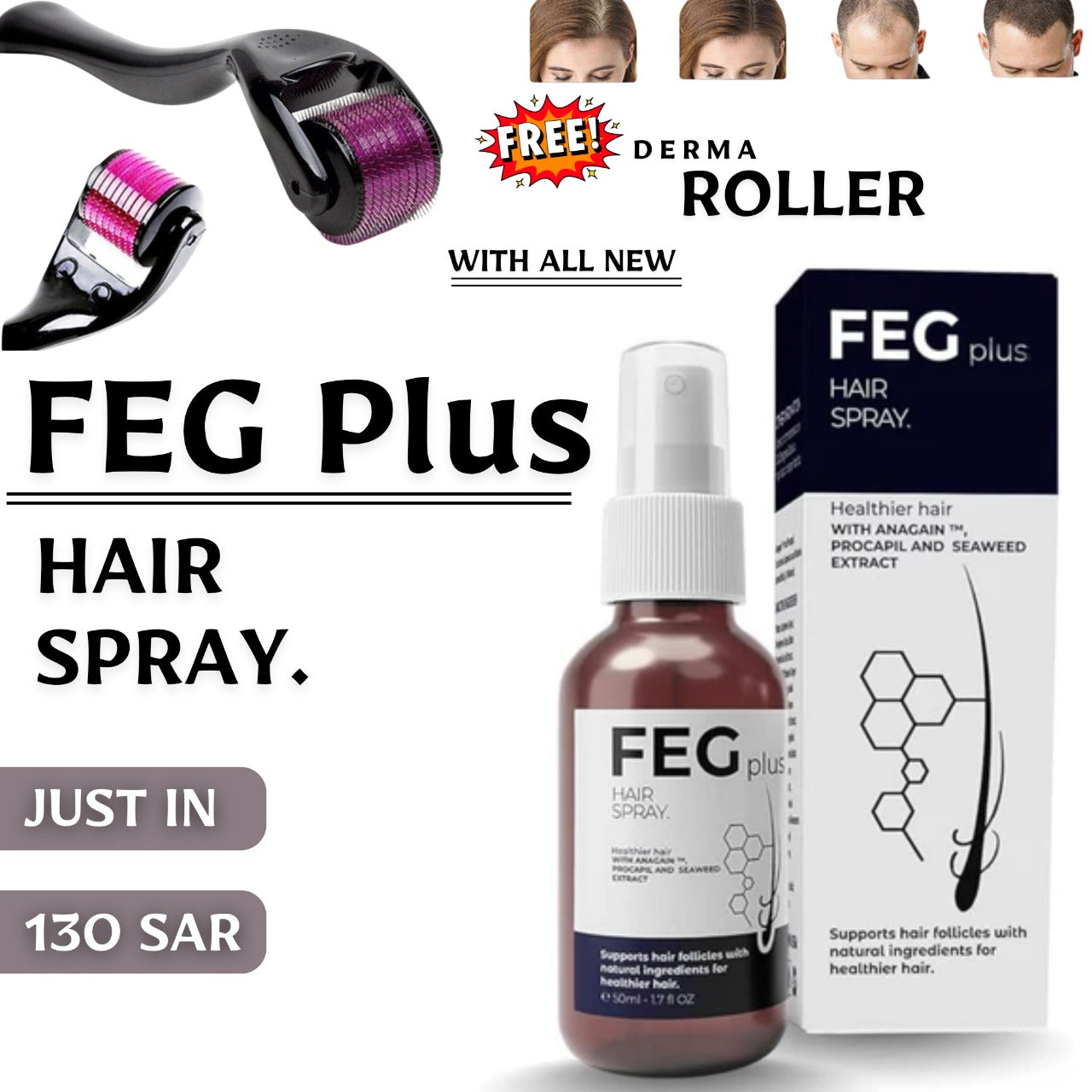 FEG PLUS HAIR SPRAY WITH FREE DERMA ROLLER
